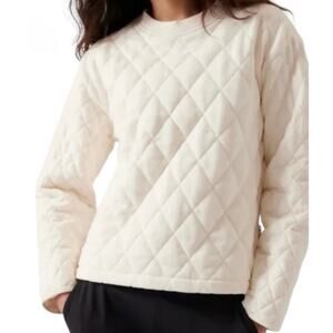 ATHLETA Sz Small Cream Quilted Crewneck Sweatshirt  Retroplush  Side Zip Waist